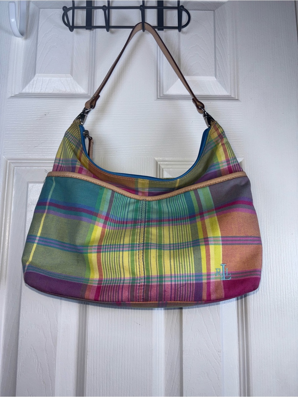 Lauren Ralph Lauren Multicolor Plaid Shoulder Bag - Pink, Green, Yellow, Blue - Picture 5 of 13